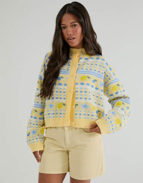 Skinnydip Lemon yellow stripe knitted cardigan in yellow - view 1