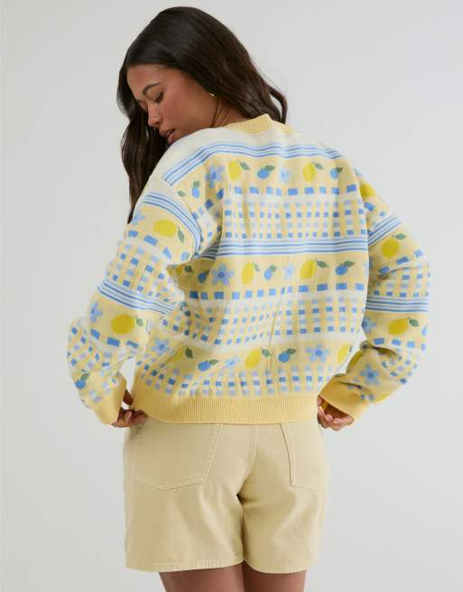 Skinnydip Lemon yellow stripe knitted cardigan in yellow, 2 of 4