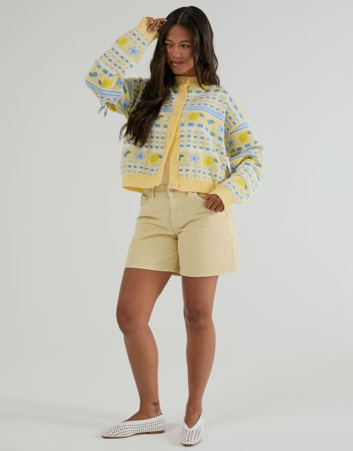 Skinnydip Lemon yellow stripe knitted cardigan in yellow, 4 of 4