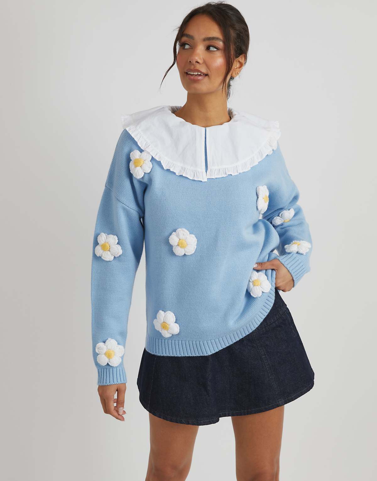 Skinnydip london 3d flowers knitted jumper in blue