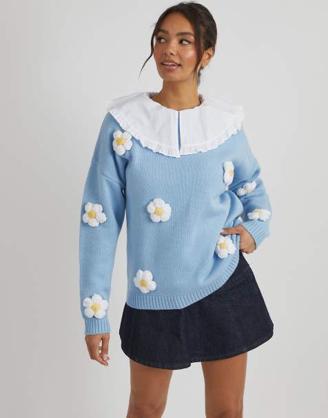 Skinnydip london 3d flowers knitted jumper in blue 