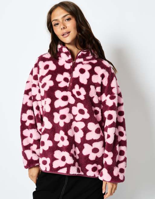 Skinnydip london abstract floral longline fleece in pink