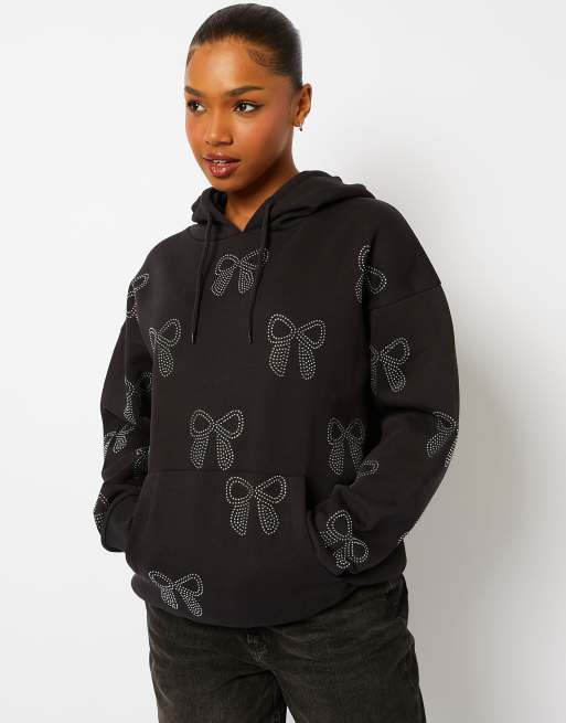 Skinnydip London Bow Diamante Hoodie in Black