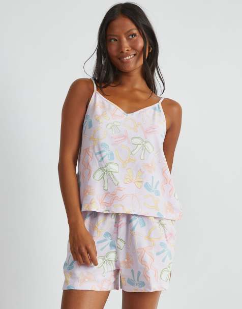 Skinnydip london bow print cami & short pyjama set in blue - view 1