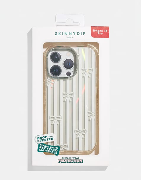 Skinnydip london bow stripe shock iphone case in white - view 1