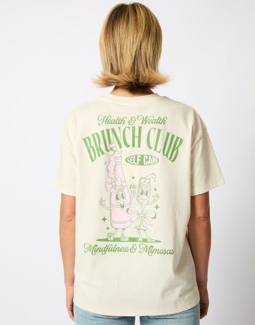 Skinnydip London Brunch Club T-Shirt in Ecru