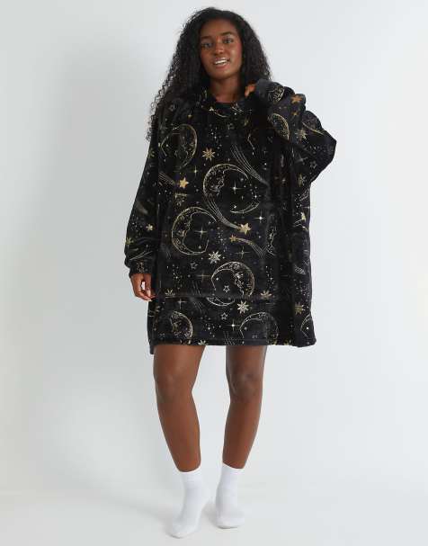 Skinnydip london celestial gold blanket hoodie in black - view 1