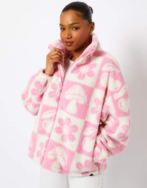 Skinnydip London Checker Icon Borg Fleece in Pink ASOS