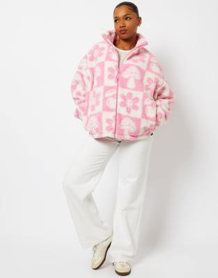 Skinnydip london checker icon borg fleece in pink | ASOS