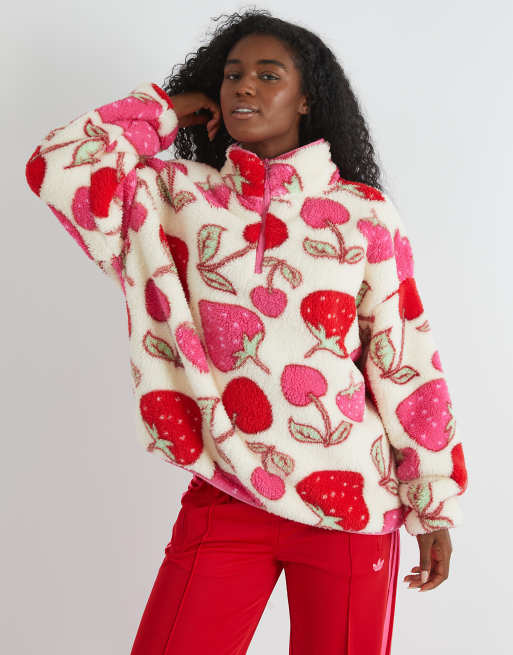 Skinnydip london cherry and strawberry longline fleece in ecru - CREAM
