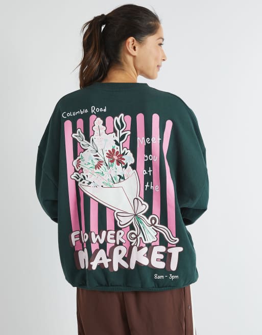 Skinnydip london flower market sweatshirt in green - MGREEN