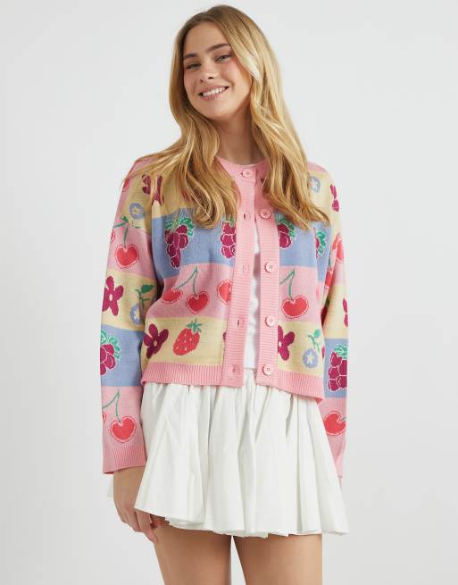 Skinnydip london fruity stripe knitted cardigan in multi