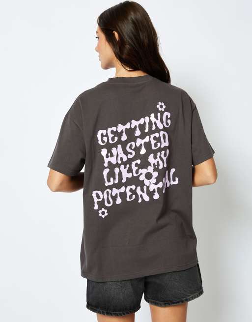 Skinnydip London Getting Wasted T-Shirt in Charcoal