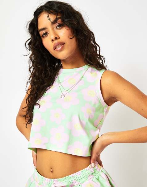 Skinnydip London Happy Flowers Vest in Pink & Green - view 1