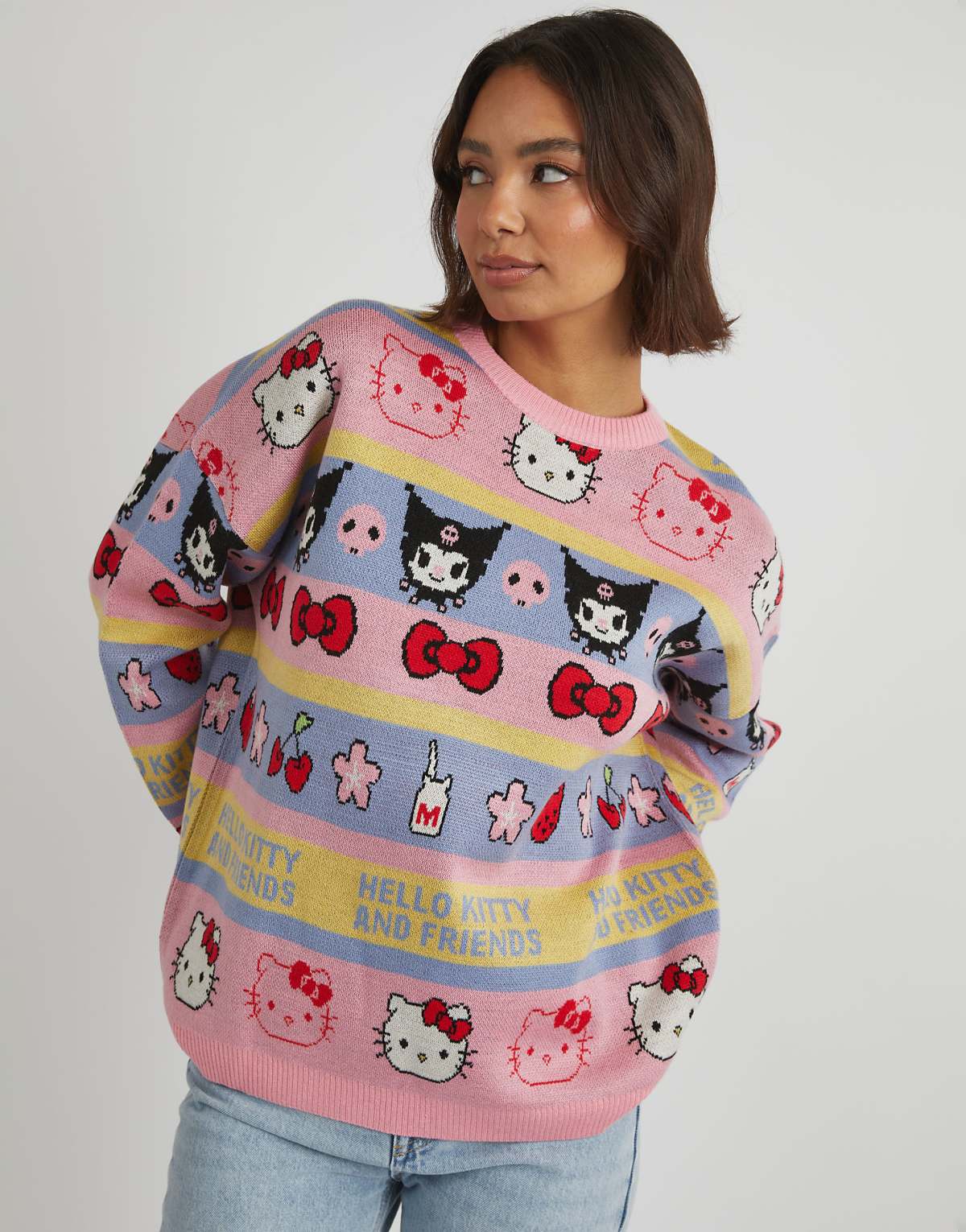 Skinnydip london hello kitty stripe knitted jumper in multi