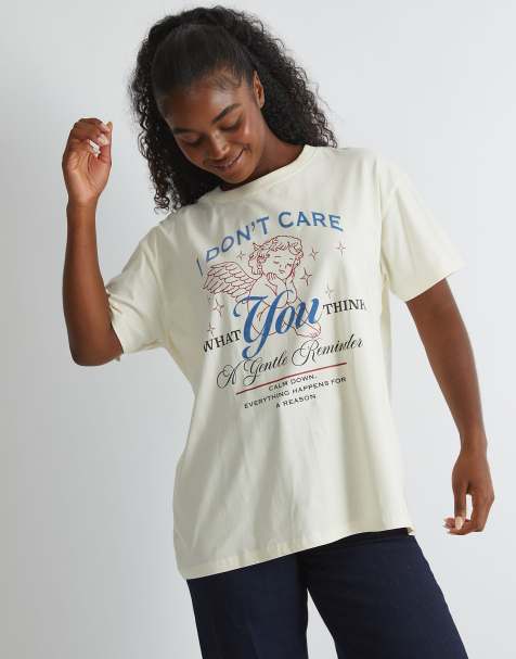 Skinnydip london i dont care t-shirt in ecru - CREAM - view 1