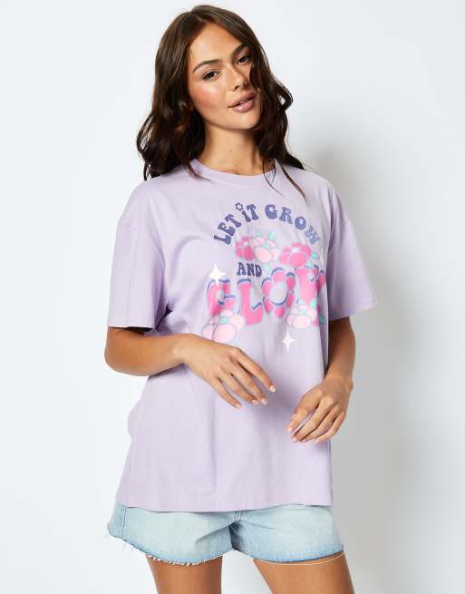 Skinnydip London Let It Grow And Glow T-Shirt in Lilac