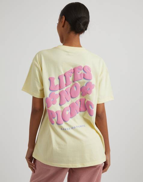 Skinnydip london life's no picnic t-shirt in buttermilk in yellow - view 1