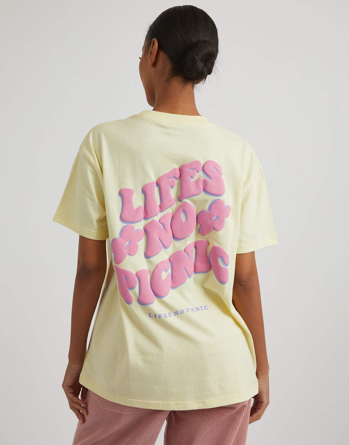 Skinnydip london life's no picnic t-shirt in buttermilk in yellow