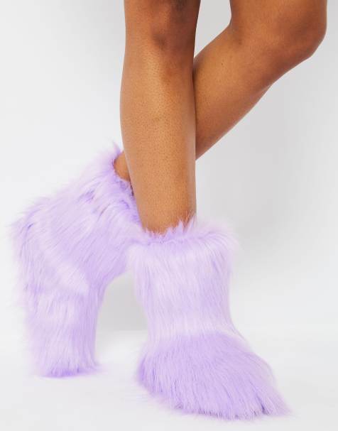 Skinnydip london lilac fluffy slipper boots - view 1