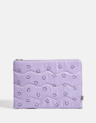 Skinnydip London lilac happy face puffy laptop case in lilac