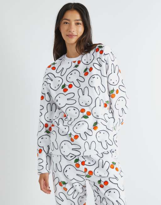 Skinnydip london miffy cherry fleece pyjama set in white - WHITE