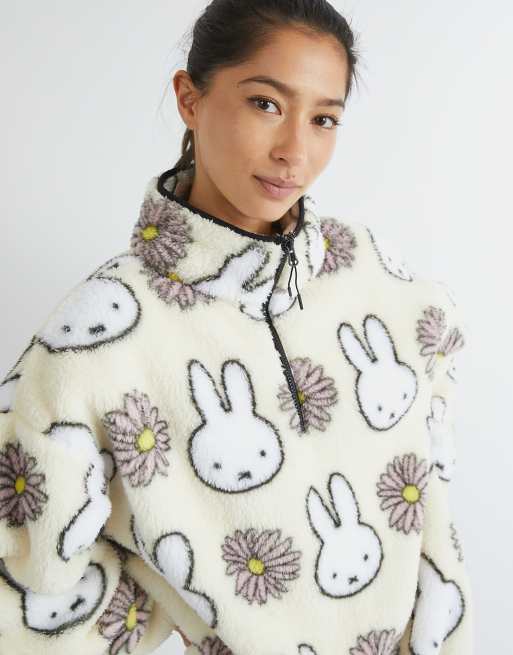 Skinnydip london miffy flower longline fleece in white - WHITE