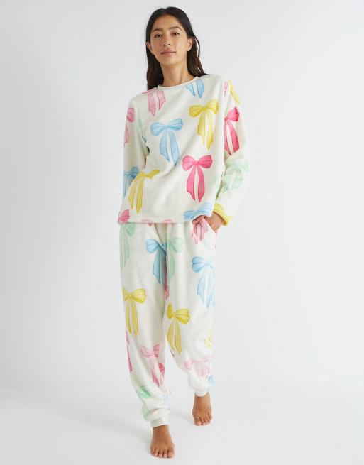 Skinnydip london multicolour bow twosie fleece pyjama set in pink - LPINK