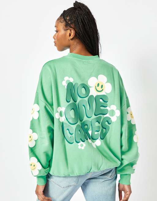 Skinnydip London No One Cares Oversized Sweatshirt in Washed Green
