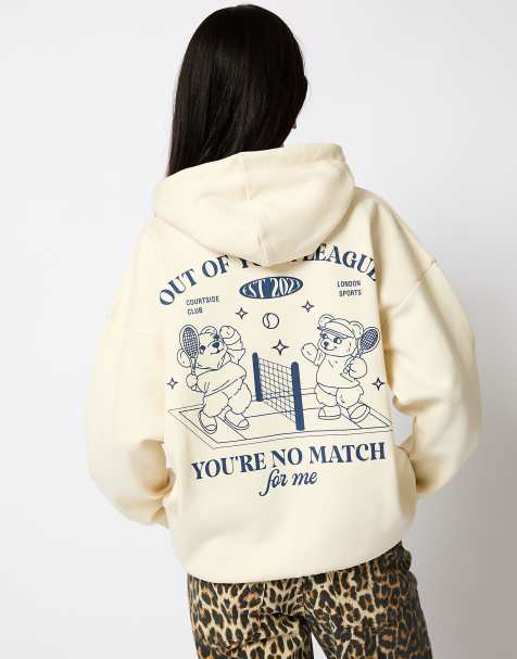 Skinnydip london out of your league pickleball hoodie in ecru in white - view 1