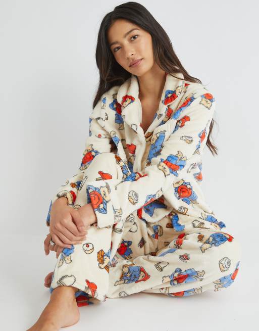 Skinnydip london paddington fleece pyjama set in cream in white - WHITE