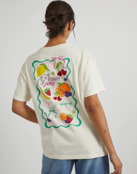 Skinnydip london picnic party t-shirt in ecru in white - view 1