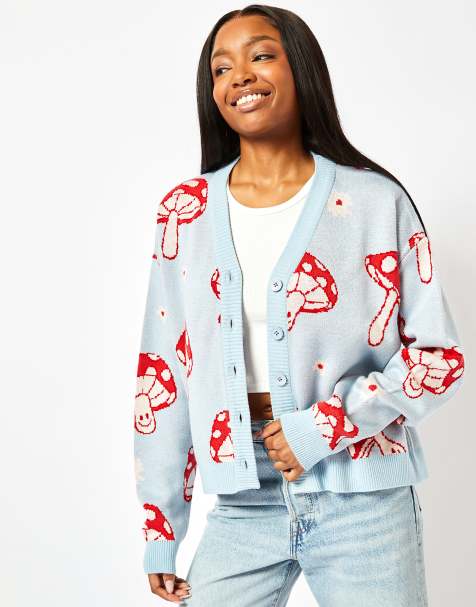 Skinnydip london red mushroom knit cardigan in blue - view 1