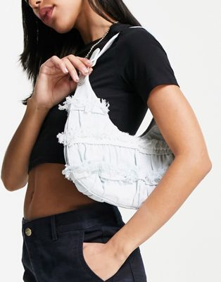 Skinnydip London shoulder bag in bleached denim with fraying - ASOS Price Checker
