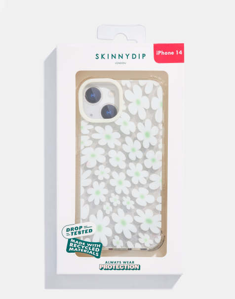 Skinnydip london sage & white warped daisy shock iphone case in white - view 1