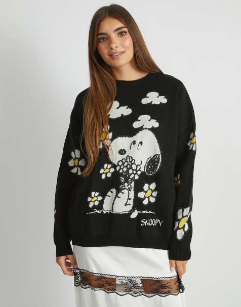 Skinnydip london snoopy flower black knitted jumper in black - view 1