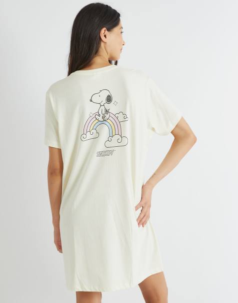 Skinnydip london snoopy rainbow night dress in ecru in pink - view 1