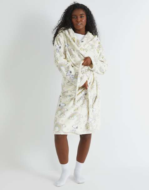 Skinnydip london snoopy rainbow print dressing gown in white - view 1