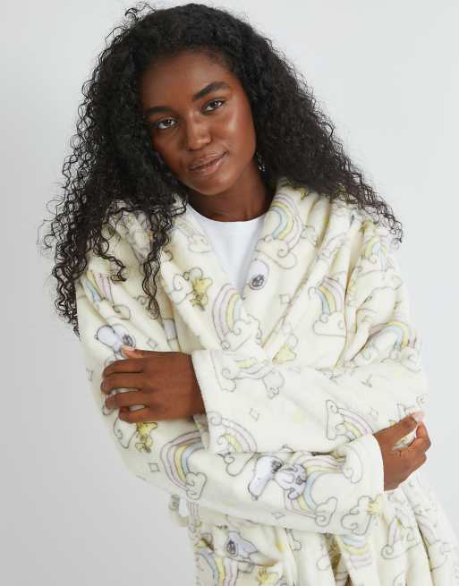 Skinnydip london snoopy rainbow print dressing gown in white, 4 of 4