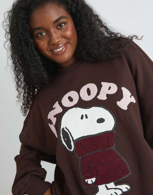 Skinnydip london snoopy wrap up warm sweatshirt in brown, 2 of 4