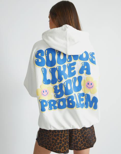Skinnydip london sounds like a you problem hoodie in ecru in pink - view 1