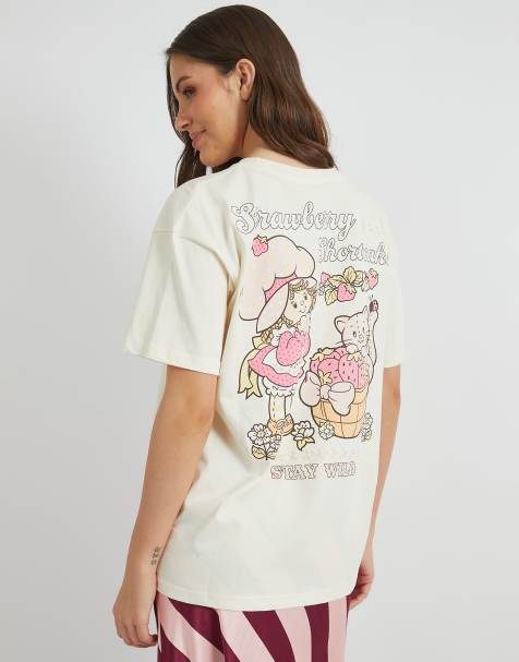 Skinnydip London Strawberry Shortcake Stay Wild T-Shirt in Ecru - view 1