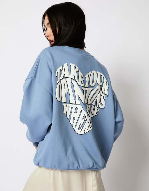 Skinnydip london take your opinions elsewhere sweatshirt in washed blue , 4 of 4