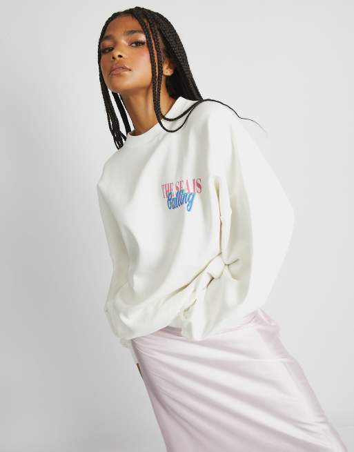 Skinnydip london the sea is calling sweatshirt in white, 2 of 4