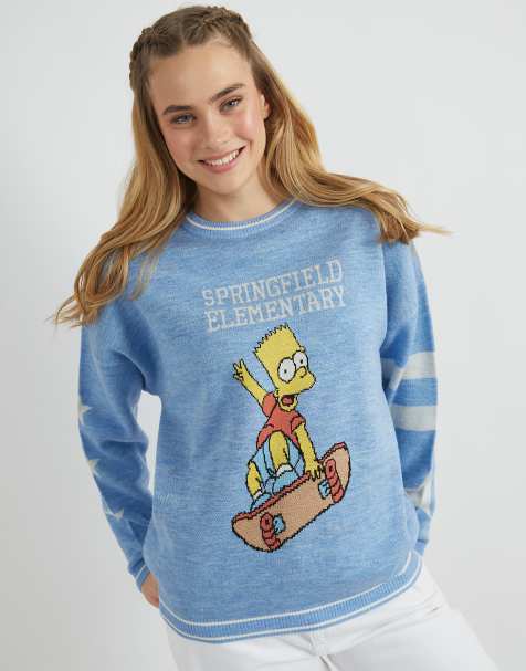 Skinnydip london the simpsons bart & lisa varsity knitted jumper in white - view 1