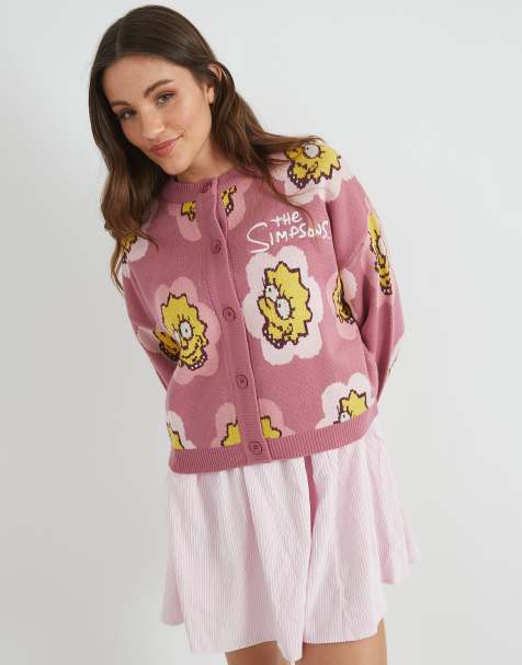 Skinnydip london the simpsons lisa flower knitted cardigan in pink - view 1