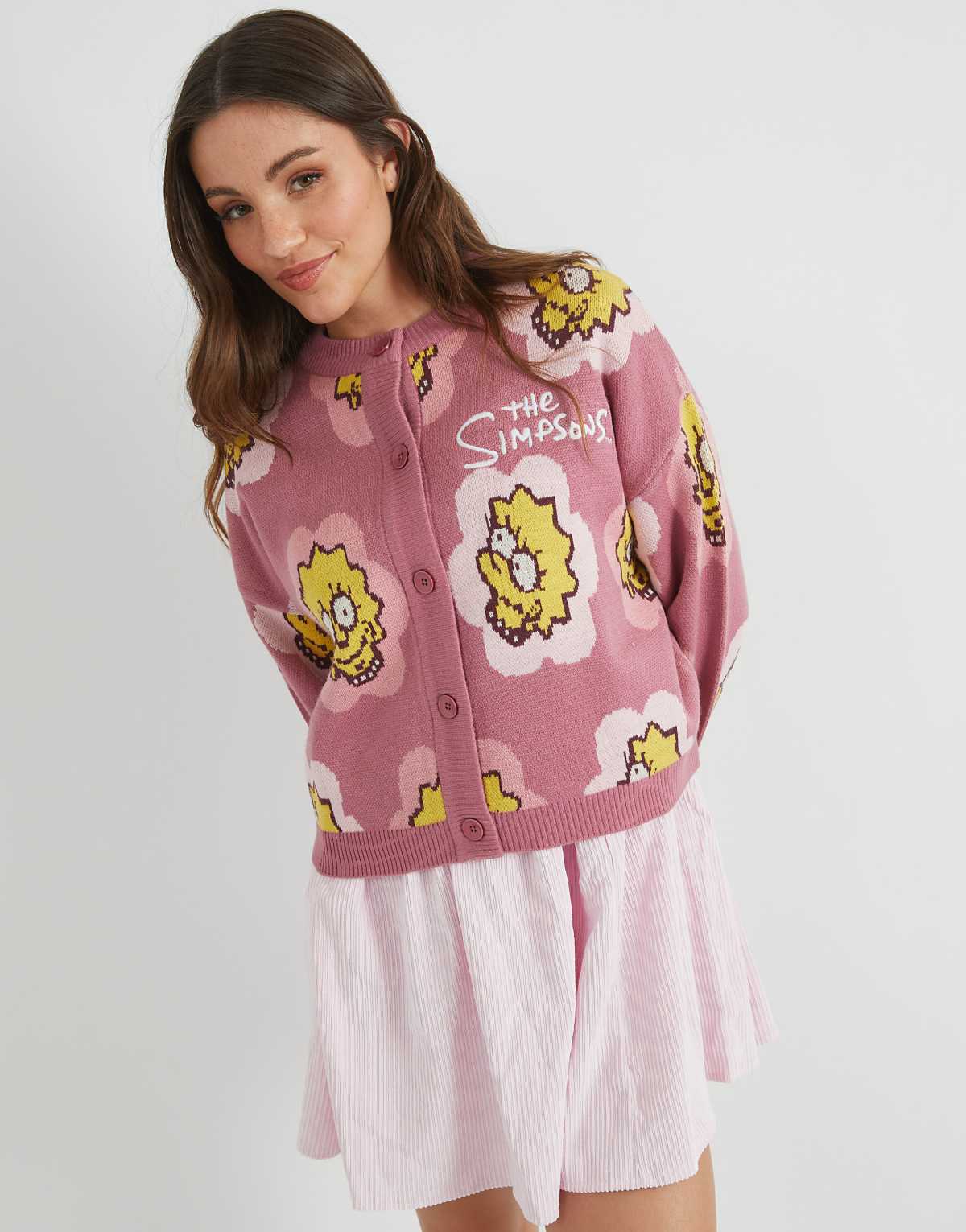 Skinnydip london the simpsons lisa flower knitted cardigan in pink