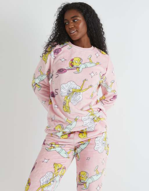 Skinnydip london the simpsons mr burns fleece pyjama set in pink - LPINK