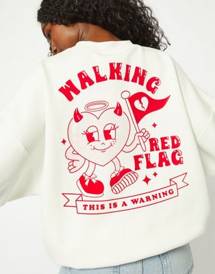 Skinnydip London Walking Red Flag Ecru Oversized Sweatshirt