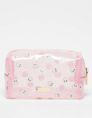 Skinnydip makeup bag with smile face print in pink